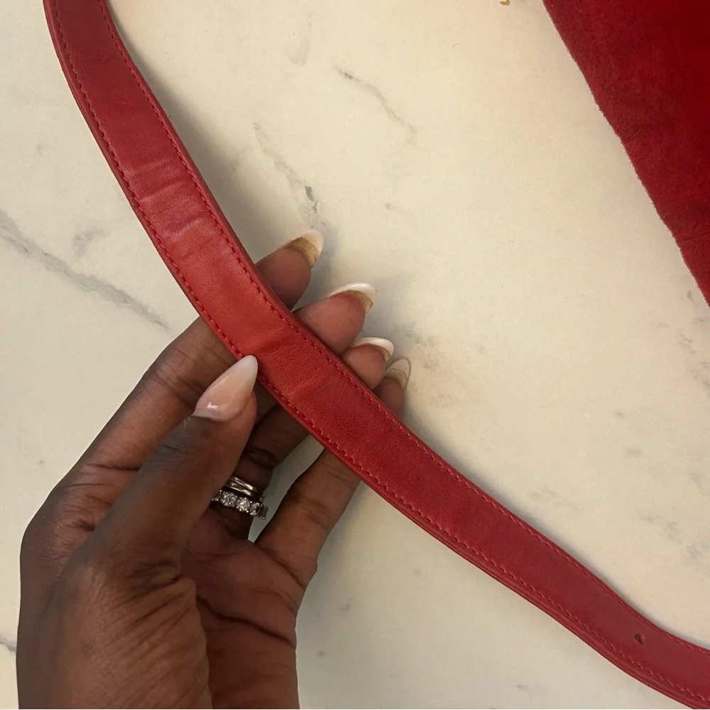 Fendi Red Suede Shoulder Bag with Gold Hardware - Picture 8 of 15